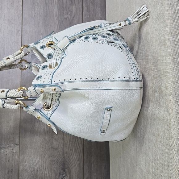 Cole Haan Kayla White Embellished Leather Satchel Shoulder Bag Tote Satchel - Picture 3 of 13